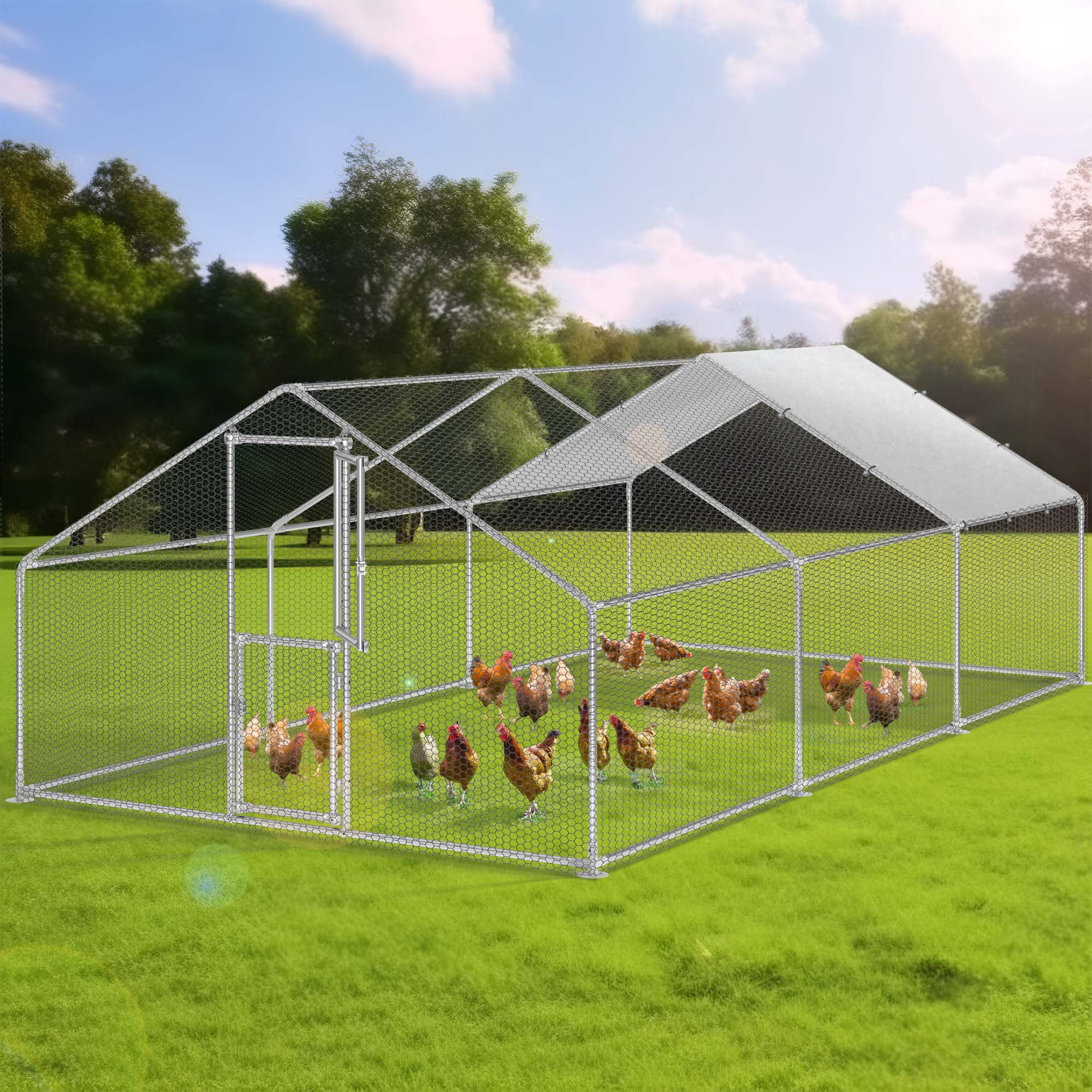Dextrus Extra Large Metal Chicken Coop Walkin Poultry Cage Hen Run House Rabbits Habitat Cage Spire Shaped Coops - 19.7 x 9.8 x 6.4 ft