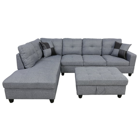 AYCP Furniture 2-Pcs Contemporary Modern Hermann Left Chaise Sectional Sofa Set, Light Gray