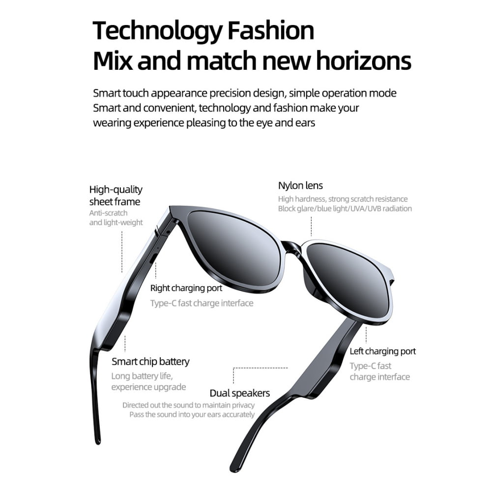 Polarized Lenses Smart Audio Sunglasses Hands-Free Calling/Water Resistant/Handfree Headphone Anti-UV Glasses for Men&Women Hopcd Wireless Bluetooth Music Sunglasses 