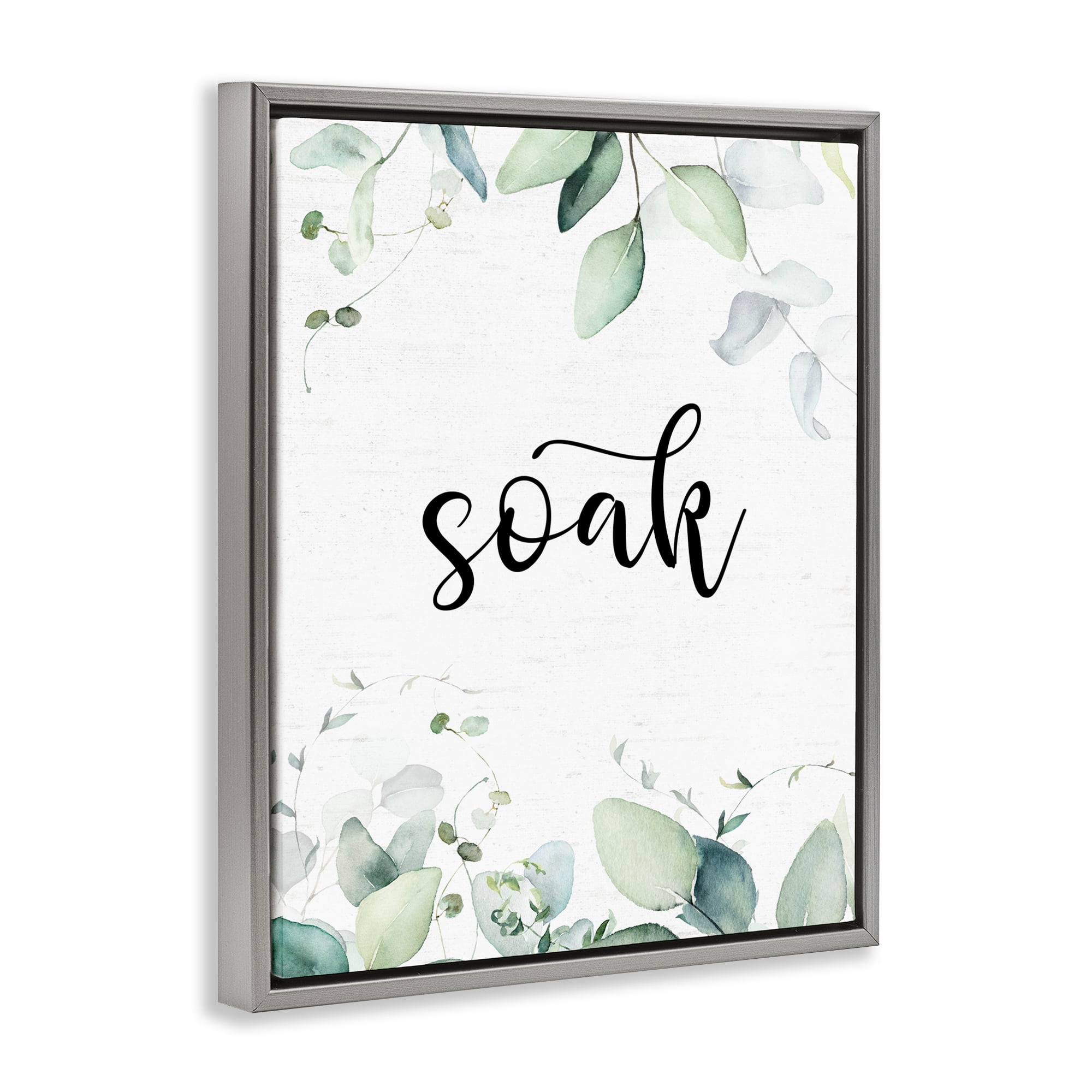 Soak Leafy Herbs Gray Framed Floater Canvas Wall Art, design by Lettered and Lined
