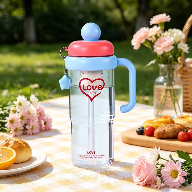 1200ml Large Capacity Plastic Cup High-Value Handle Straw Cup LeakProof Reusable Water Cup For Home OfficeTravelOutdoorSports