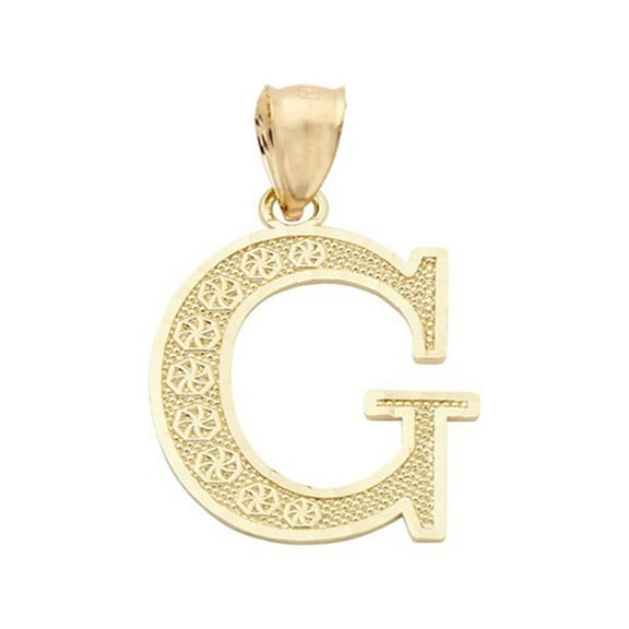 LOVEBLING 10K Yellow Gold Diamond Cut Alphabet Initial Letter Charm Pendant (Large Size) (J)