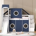 thumbnail image 2 of Bellemave Twin Size Low Loft Bed with Slide and Curtains, Solid Wood Princess Castle Bed with Storage Staircase, Tent Bed Frame with Tower for Bedroom (Twin, White+Blue), 2 of 8