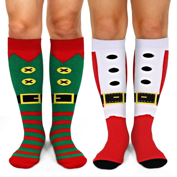 Funny Christmas Knee High Festival Socks for Men Women Teens Boys - Secret Santa Gifts Novelty Fun Crew Funky Cute Crazy Elf Xmas Holiday Socks Funny Stocking Stuffers