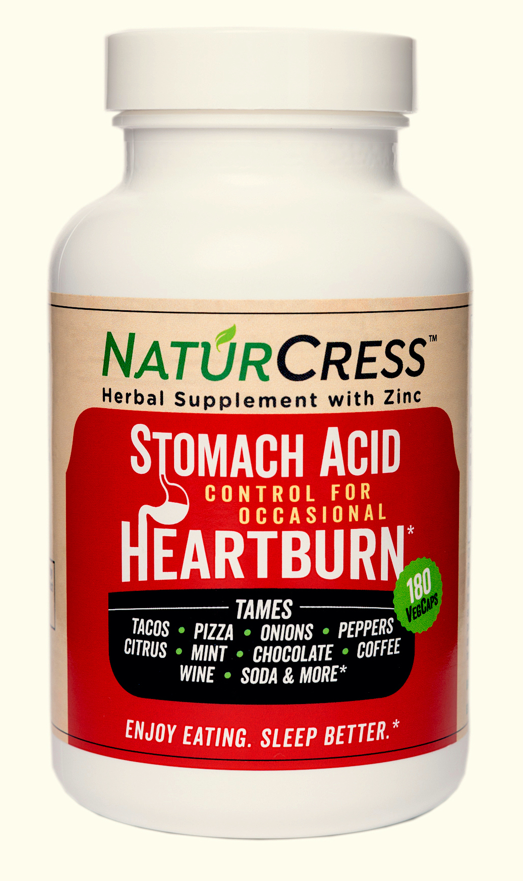 NaturCress Natural Heartburn Relief Supplement, Works 2Ways, Fast