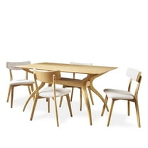 GDF Studio Megann Mid Century Modern Wood Fabric Upholstered 5 Piece Dining Set, Light Beige and Natural Oak