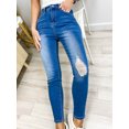 thumbnail image 5 of Women's High Waisted Skinny Ripped Jeans Stretch Distressed jeans for women, Light Denim, Medium, 5 of 6