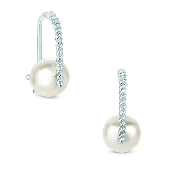 Gemistry White Cultured Freshwater Pearl Hoop Earrings in Sterling Silver for Women