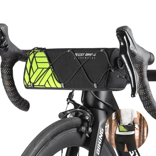 WEST BIKING Versatile Handlebar Bike Bag with Shoulder Strap - Waterproof, Durable Polyester PVC, 1.3L Capacity, Red/Green Options, Ideal for Cycling & Off-Bike Use
