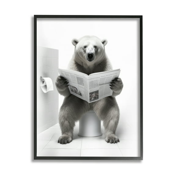 Stupell Industries Bear Reading Newspaper Animals & Insects Painting Black Framed Art Print Wall Art, 11 x 14