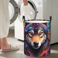 thumbnail image 5 of Fuzoiu Colorful Wolf Head Print Circular Hamper,Laundry Basket with Handle,Collapsible Laundry,Dirty Clothes Storage Basket,for Bedroom Bathroom Dorm Living Room-Small, 5 of 6