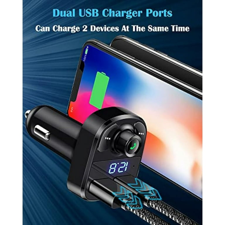 LIHAN Handsfree Call Car Charger,Wireless Bluetooth FM Transmitter Radio Receiver&Mp3 Music Stereo Adapter,Dual USB Port Charger