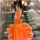 thumbnail image 1 of Orange Halter Long Mermaid Prom Dresses Lace Appliques Open Back Black Girl Formal Evening Party Gowns Custom Made Plus SizeCustom Size Gao Jinjia LED, 1 of 1