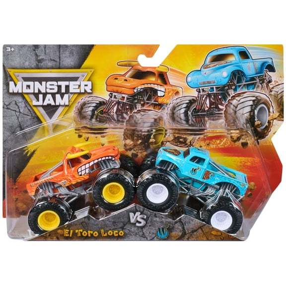 Monster Jam, El Toro Loco Vs. Whiplash Die-Cast Monster Trucks, 1:64 Scale, Kids Toys for Boys Ages 3 and up