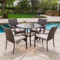 thumbnail image 2 of Noble House San Pico 40" Round Wicker Glass Top Patio Dining Table in Brown, 2 of 11