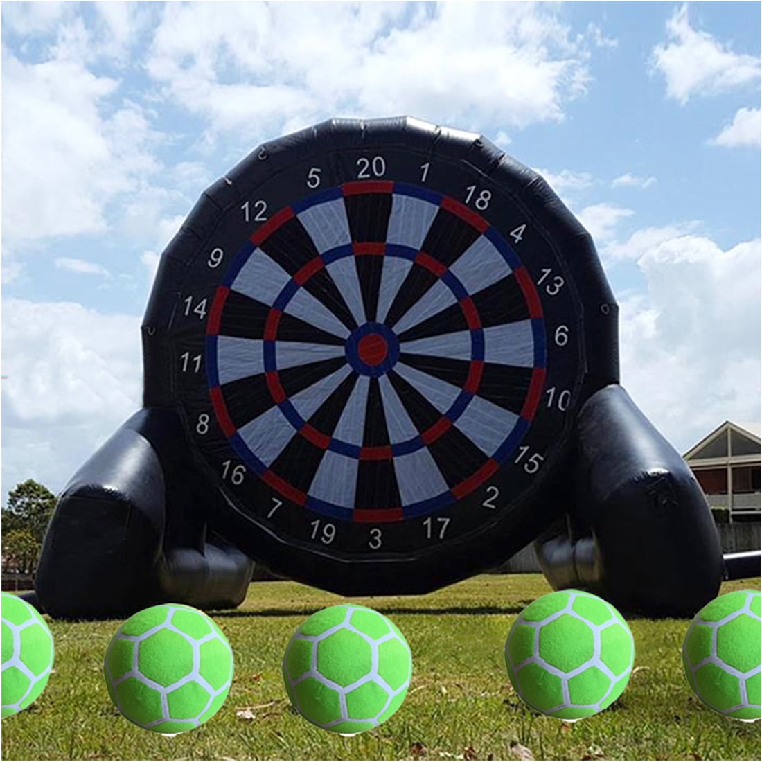 INTBUYING 9.8ft Inflatable Soccer Darts Board with 6pcs 7.87inch Football & 110V Blower