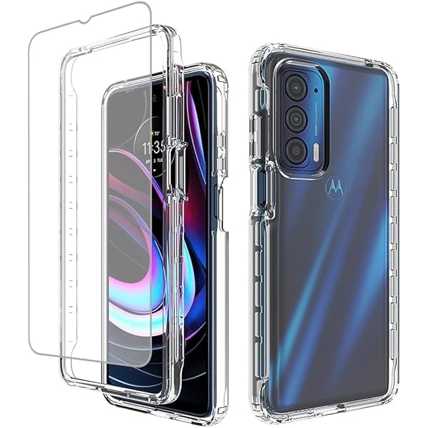 wonima11 Clear Case Compatible with Moto Edge 2021 Case, Moto Edge 5G UW with Tempered Glass Screen Protector, Cute Crystal Bumper Shockproof Protective Case Cover for Motorola Moto Edge 2021 (Clear)