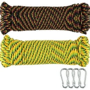 Wellmax 3/16" x 100' Diamond Braided Polypropylene Rope with UV Protection and Weather Resistance, Yellow/Black - 2 Pack