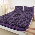 thumbnail image 4 of Feelyou Vintage Boho Skull Bed Sheets, Mandala Damask Flower Full Size Sheets, Purple Black, 4 Pieces, 1 Flat Sheet, 1 Fitted Sheet and 2 Pillowcases, 4 of 5