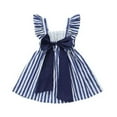 thumbnail image 4 of Toddler Girl Dress - Vintage Blue  White Striped A-Line Dress with Flutter Sleeves  Frills, 4 of 4