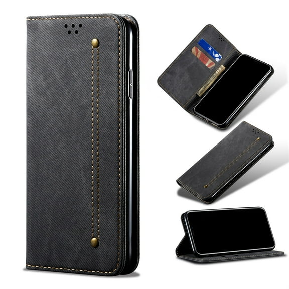 SaniMore iPhone 14 Pro (6.1" 2022) Wallet Case, Cowboy Skin [Wear-resistat Durable] Card Slots Cash Pocket Kickstand 360° All-around Protective Business Shell [Shoxkproof Anti-drop] - Black