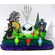 Nightmare Before Christmas Birthday Cake Topper Set Featuring Jack Skellington and Friends and Decorative Themed Accessories