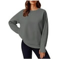 thumbnail image 2 of Savings Deals Women's Ladies' Fashionable Casual Solid Color Long Sleeved Round Neck Sweatshirt with Pocket Dark Gray XL, 2 of 9