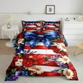 thumbnail image 2 of Ensemble de Literie Jour de l'Indépendance Taille Complète, Rayures Rouges Bleues Étoiles Drapeau Américain Ensemble de Literie pour Jeunes, Nœud Bleu Marguerites Aquarelle Couette, 3 Pcs 2 Taies d'Oreiller, 2 of 6