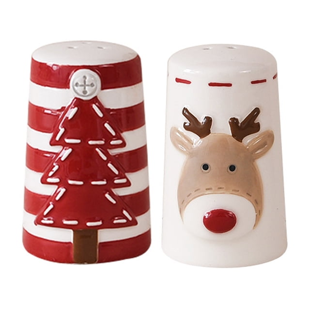 2 saleros y pimenteros de cerámica para cocina, estilo navideño, tarro de especias de cerámica.