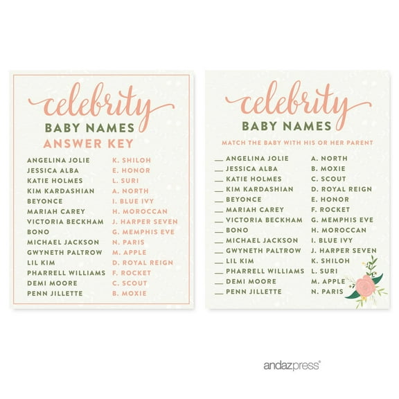 Celebrity Name Game  Floral Roses Girl Baby Shower Game, 20-Pack