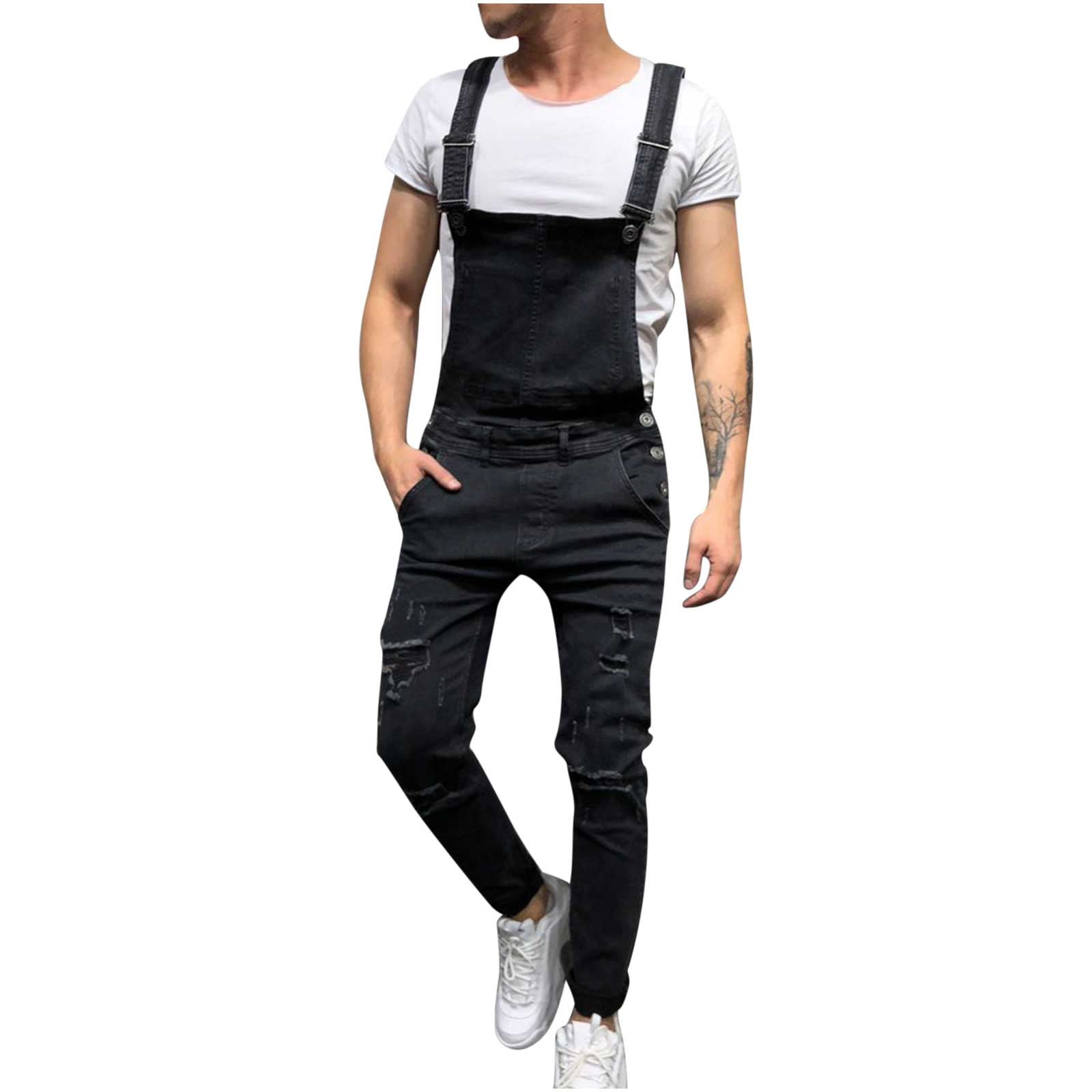 Produktbild von LONGBIDA Herren Denim Latzhose Mode Slim Fit Jumpsuit Mit Taschen