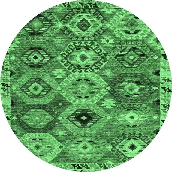 Ahgly Company Indoor Round Oriental Emerald Green Modern Area Rugs, 6' Round