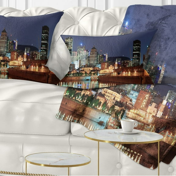 Designart Bright Montreal at Dusk - Cityscape Photography Throw Pillow - 12x20
