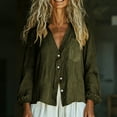 thumbnail image 5 of Women's Linen V Neck Button Up Cardigan Shirt Top Long Sleeve Loose Fit Breathable Lightweight Casual Spring Summer Beach Vacation | CSEONE,Army Green L, 5 of 9