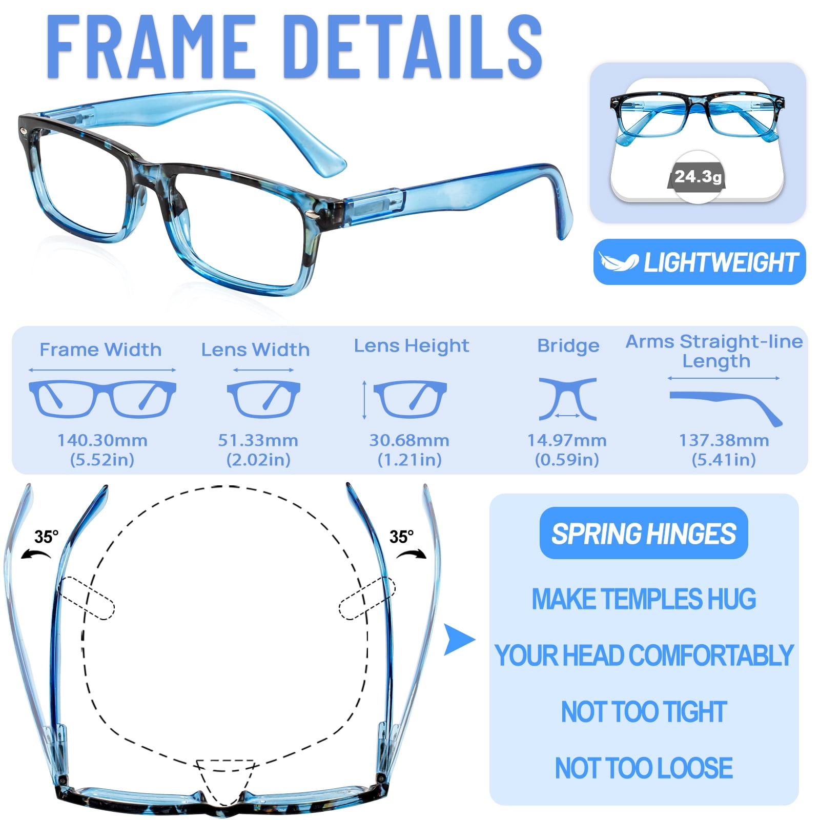 WEMOOTANTS 3 Packs 2.25 Reading Glasses for Men Blue Readers 1.0 1.25 1.5 1.75 2.0 2.25 2.5 2.75 3.0 3.5 4.0 5.0 6.0