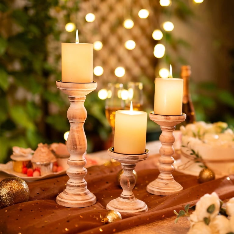 Nuptio Farmhouse Wooden Candle Holders, Set of 3 photo 6
