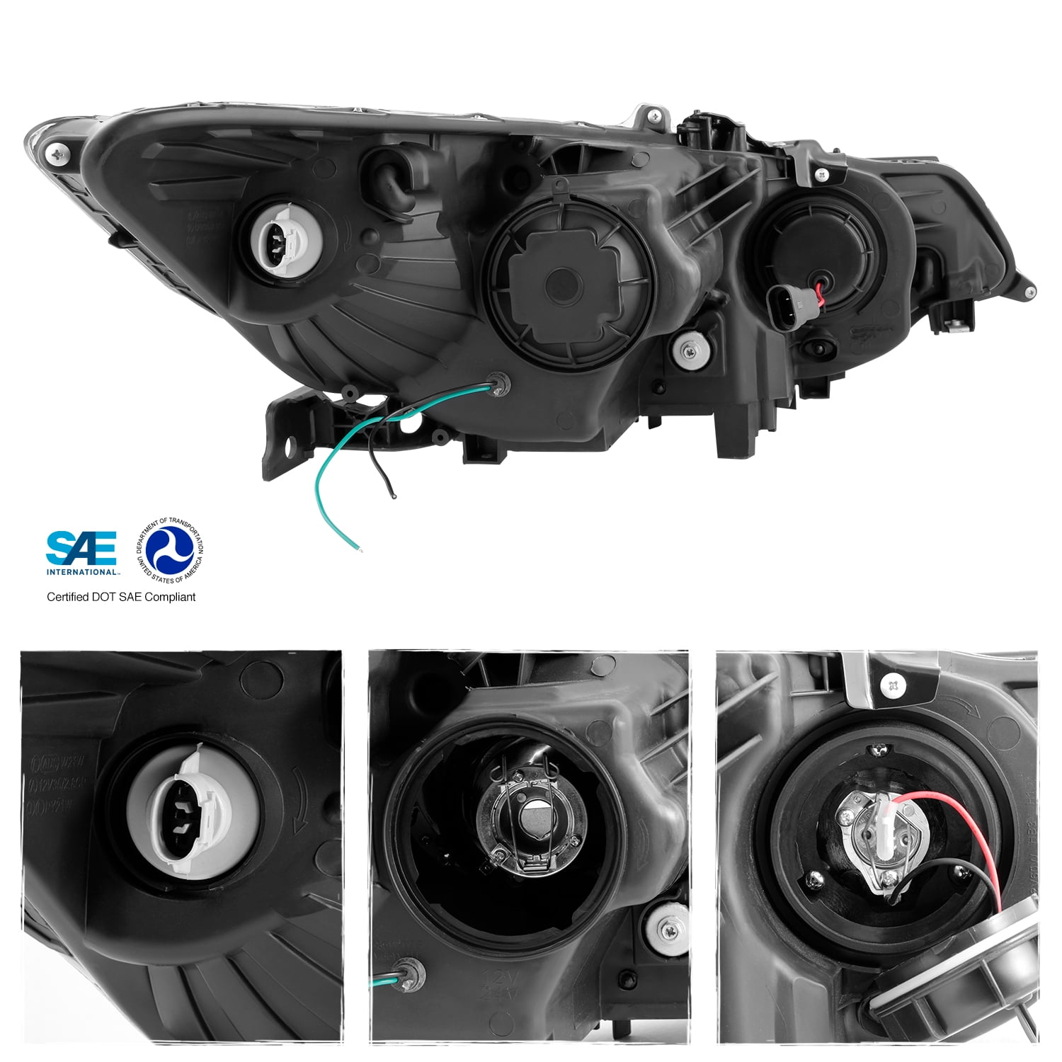 AKKON - For 09-14 Acura TSX CU2 LED Daytime Running light DRL Black Bezel Projector Headlights Driver + Passenger Side