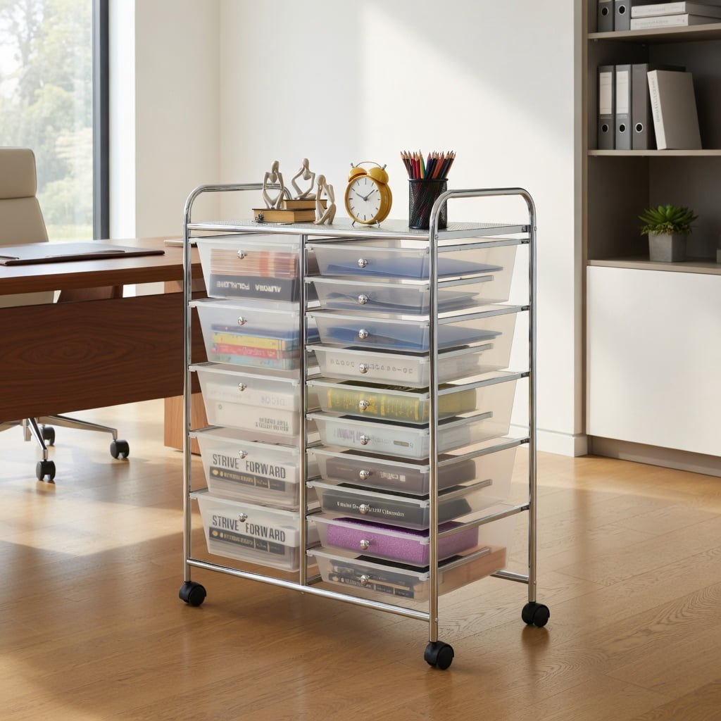 Yardi Yard 15 Drawers Rolling Storage Cart Organizer-clear, Storage Cart, Multipurpose Organizer Cart for Home, Office, School