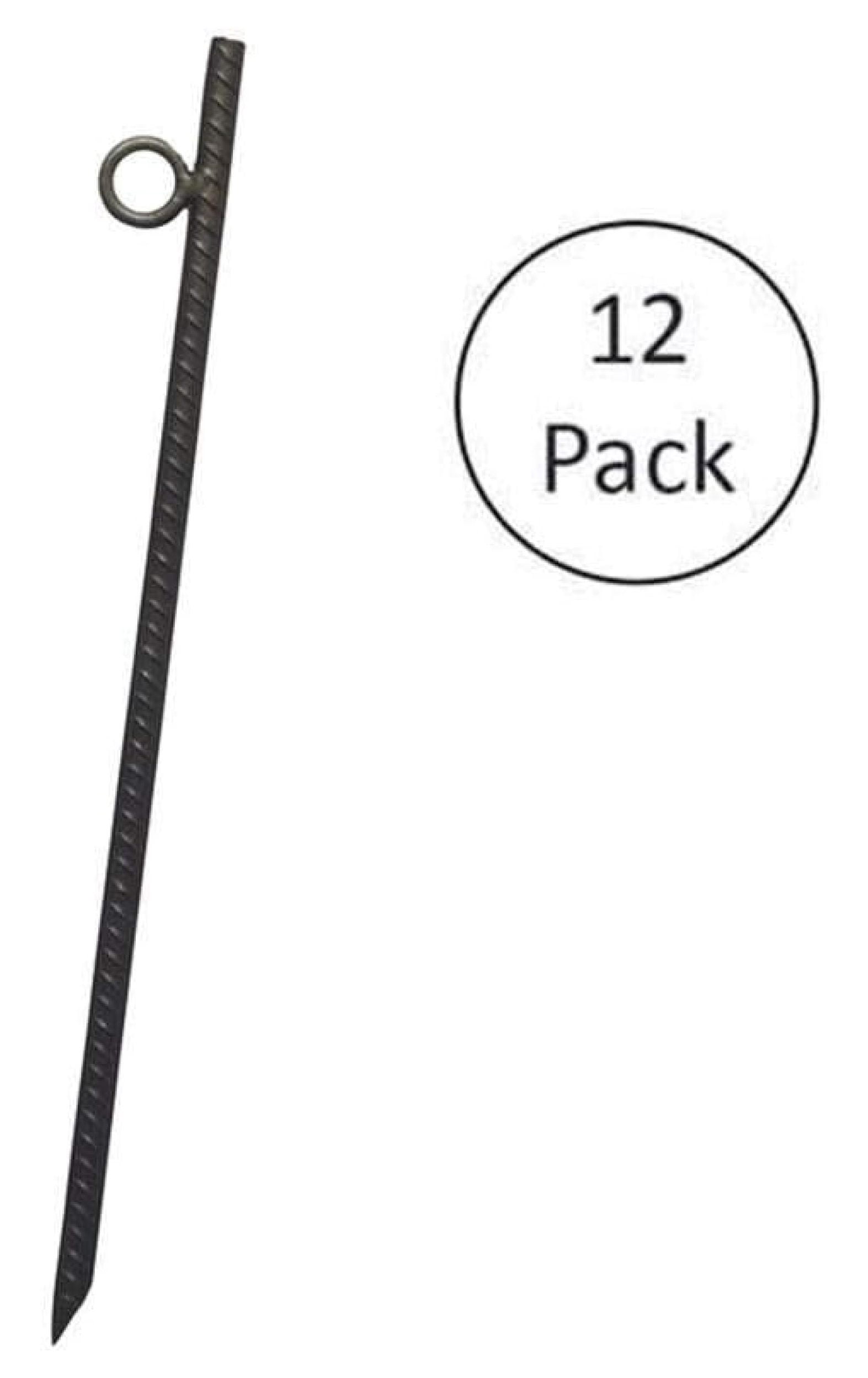Grip 18 Inch Steel Durable Heavy Duty Tent Canopy Ground Stakes with Angled Ends and 1 Inch Loops for Campsites and Canopies