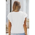 thumbnail image 4 of Tops de verano para mujer, cuello redondo, estilo volante acanalado, Color puro, camisa informal holgada para mujer, para fiesta, compras, oficina, blanco XL, 4 of 6