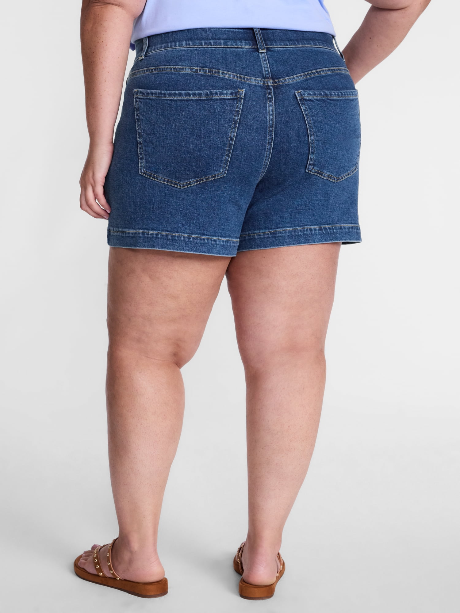 Terra & Sky Women's High Rise A Line Denim Shorts, 5" Inseam, Sizes 16W-26W