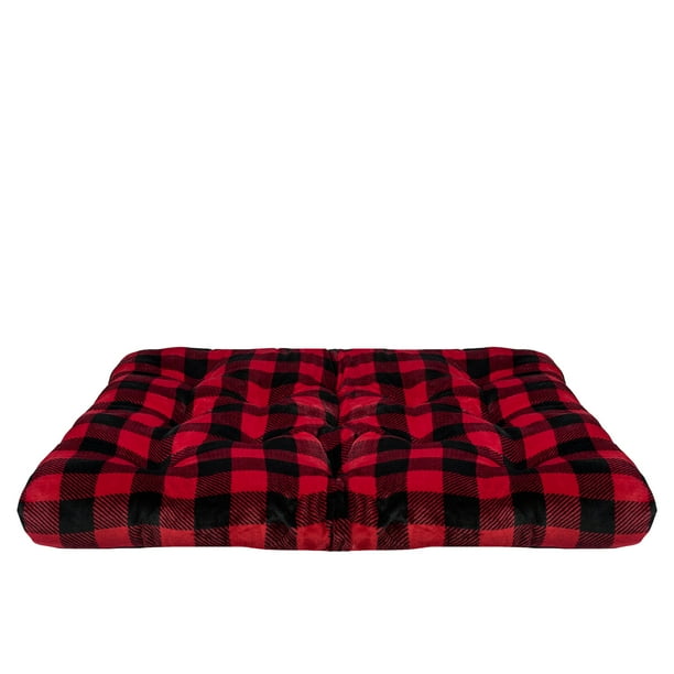 Vibrant Life Extra Large Dog Bed, Plush Tufted Red Buffalo Plaid