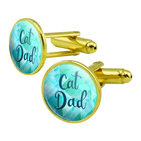 Cat Dad Round Cufflink Set Gold Color