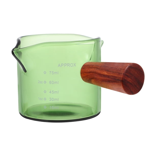 EeaseMX Tarro de leche de vidrio con mango de madera, recipiente para café, taza de leche, recipiente para leche con báscula