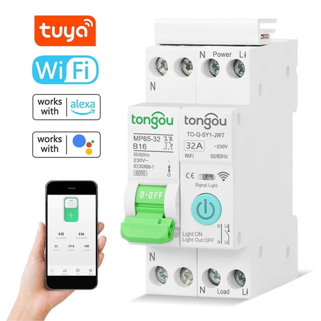 TFixol Smart WiFi Circuit Breaker with Timer, Remote Control, and Voice Assistant Compatibility for Home Automation (White, 1P-32A, Non-Metering)