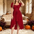 thumbnail image 6 of SAWOBUUN Renaissance Dress Women Medieval Gothic Dress Short Sleeve Lace-Up Bodice High-Low Ruffle Hem Maxi Dress for Halloween, 6 of 8