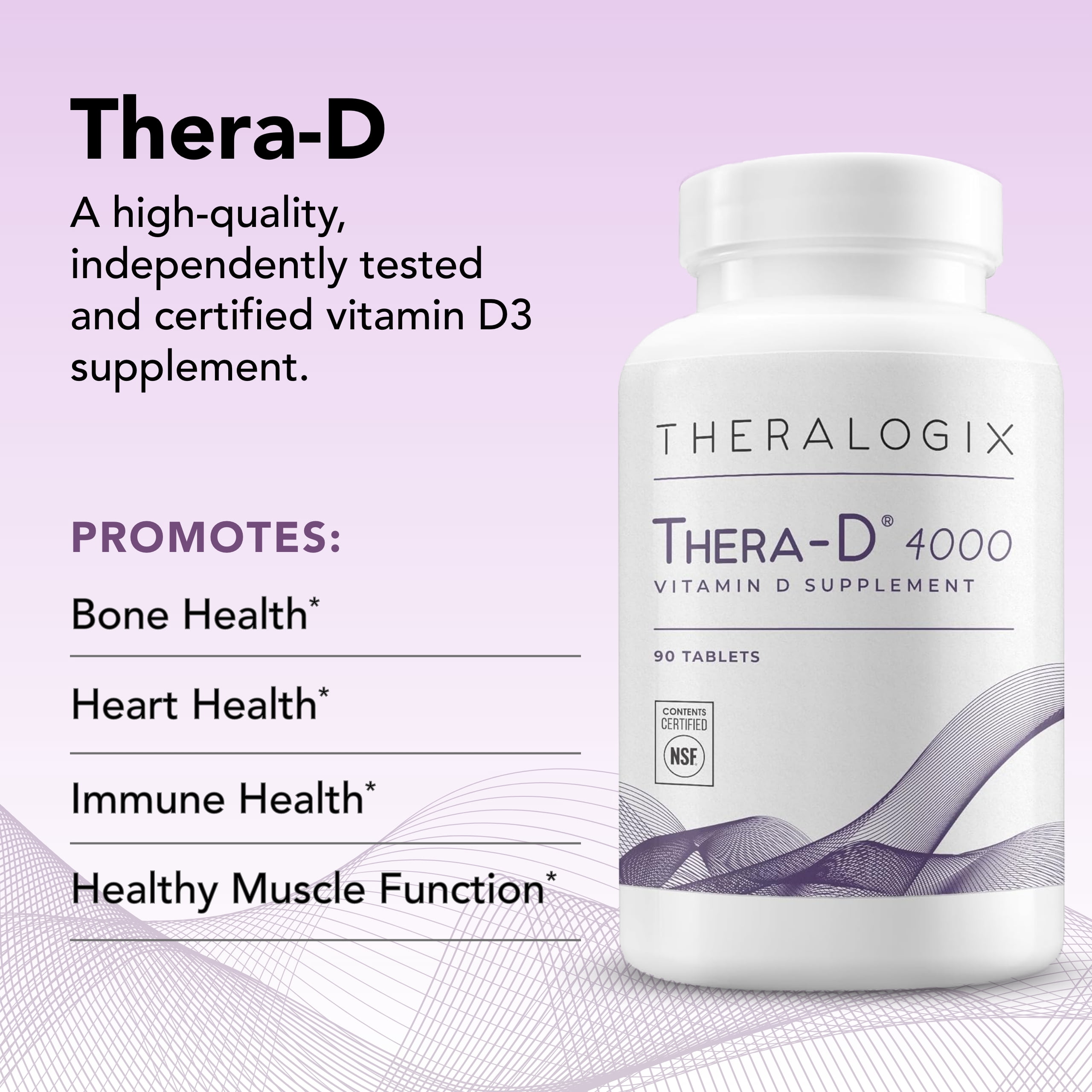 Theralogix Thera-D 4000 Vitamin D Supplement - 4,000 IU (100 mcg) Vitamin D3 - 90-Day Supply - Immune Support Supplement for Women & Men - Aids Bone & Heart Health - NSF Certified - 90 Tablets