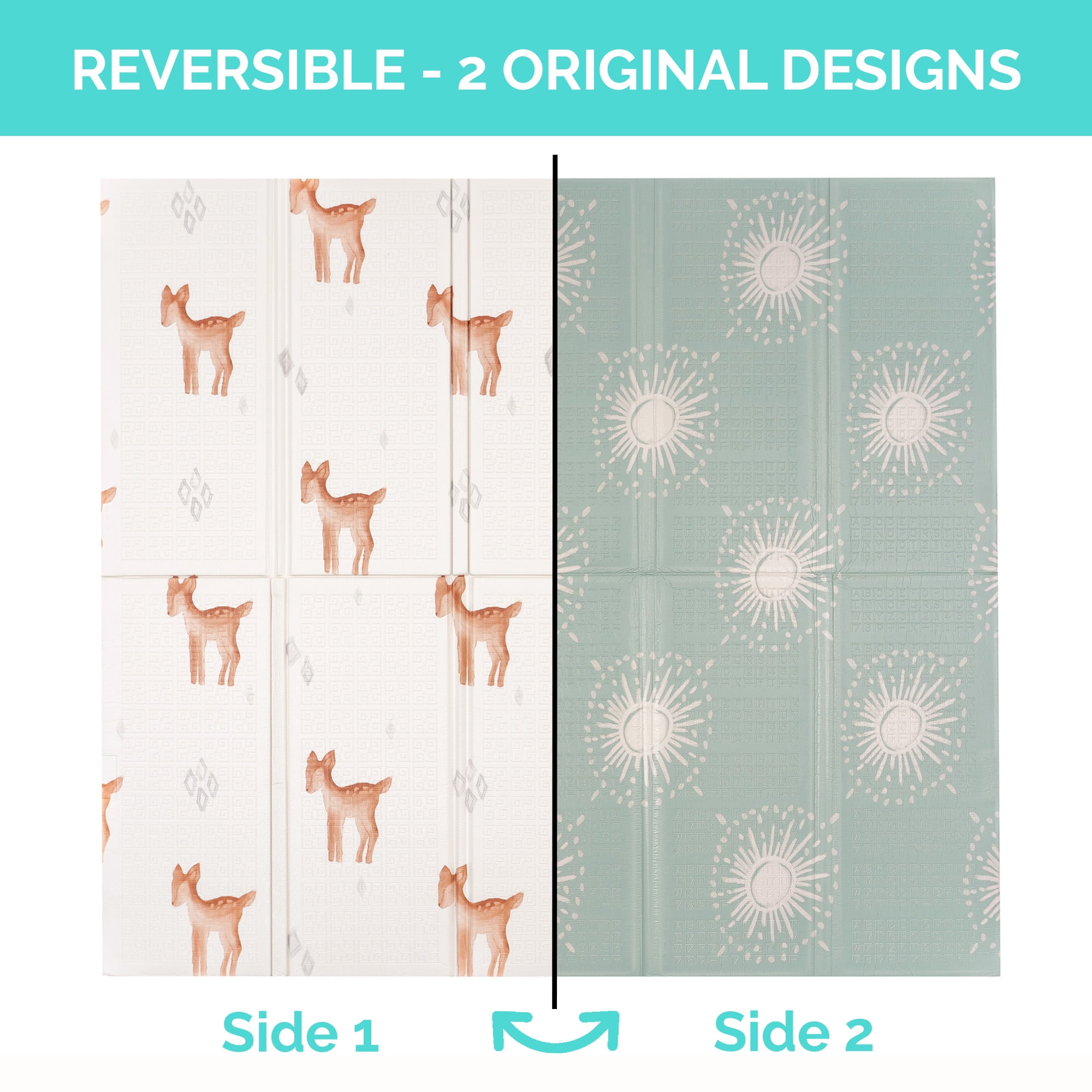 JumpOff Jo Extra Large Foldable Kids Foam Play Mat, Padded Baby Floor Mat, 77 x 70 in - Oh Deer