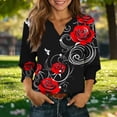 thumbnail image 2 of YUGYXL Womens Tops Casual Tropical Flower Blouses Ruffle Sleeve V Neck 3/4 Length Sleeve Womens Tops Shirts Red XXL, 2 of 5