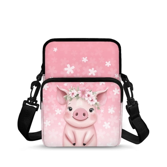 FUIALDOLG Satchel Crossbody Bag for Work and Travel, Zippered 2-Layer over Shoulder Bags for Women, Pink Floral Pig Shoulder Bag
